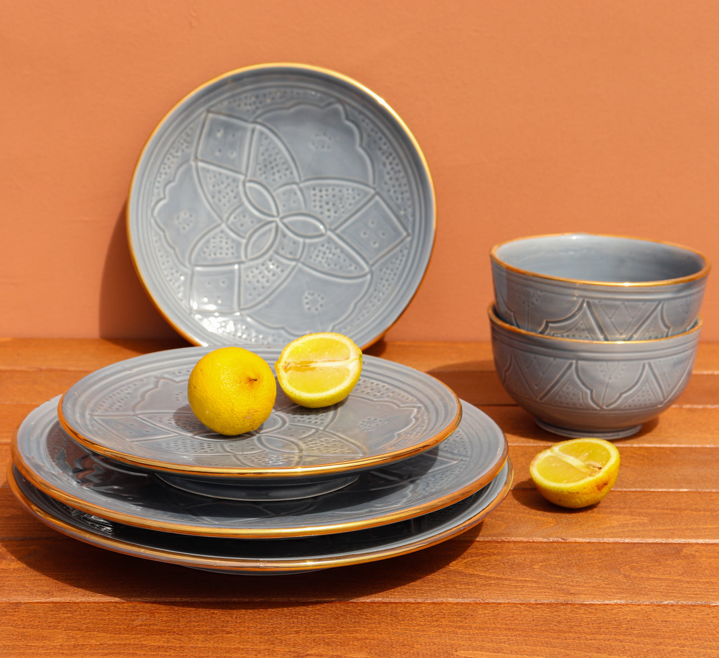 Teller Ø20 cm - Gold - Schiefergrau