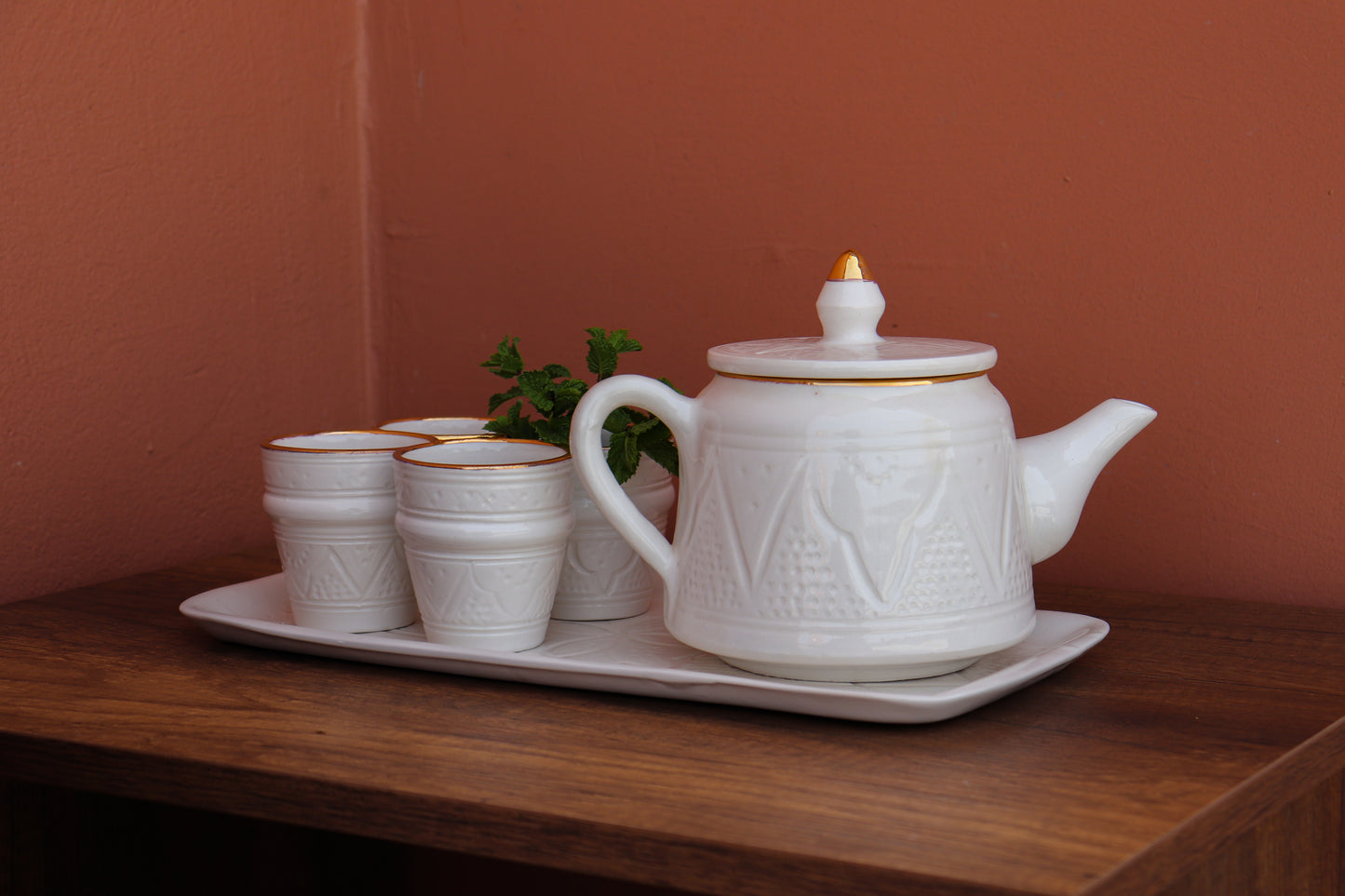 Handmade Carved Teapot Set