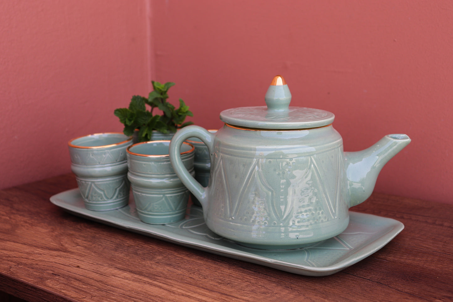 Handmade Carved Teapot Set