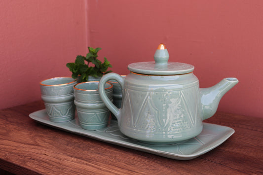 Handmade Carved Teapot Set