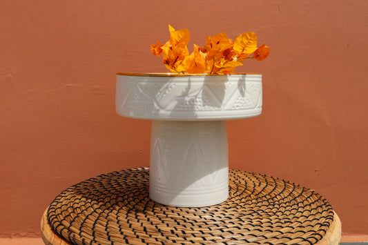 Pedestal Bowl - L - Gold - White