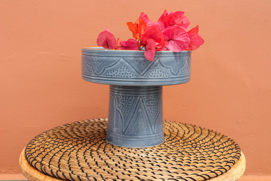 Pedestal Bowl - L - Gold - Slate Grey Print