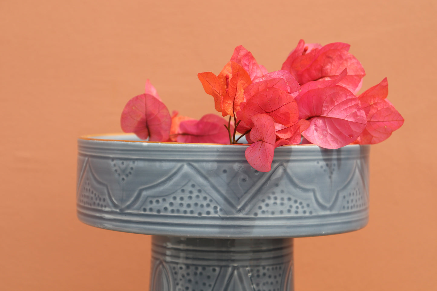 Pedestal Bowl - L - Gold - Slate Grey Print