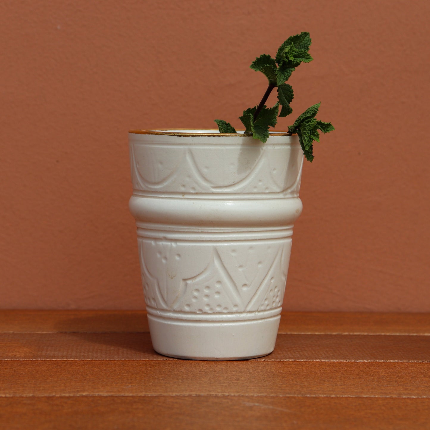 2 Large Carved Ring Cups - Gold - White