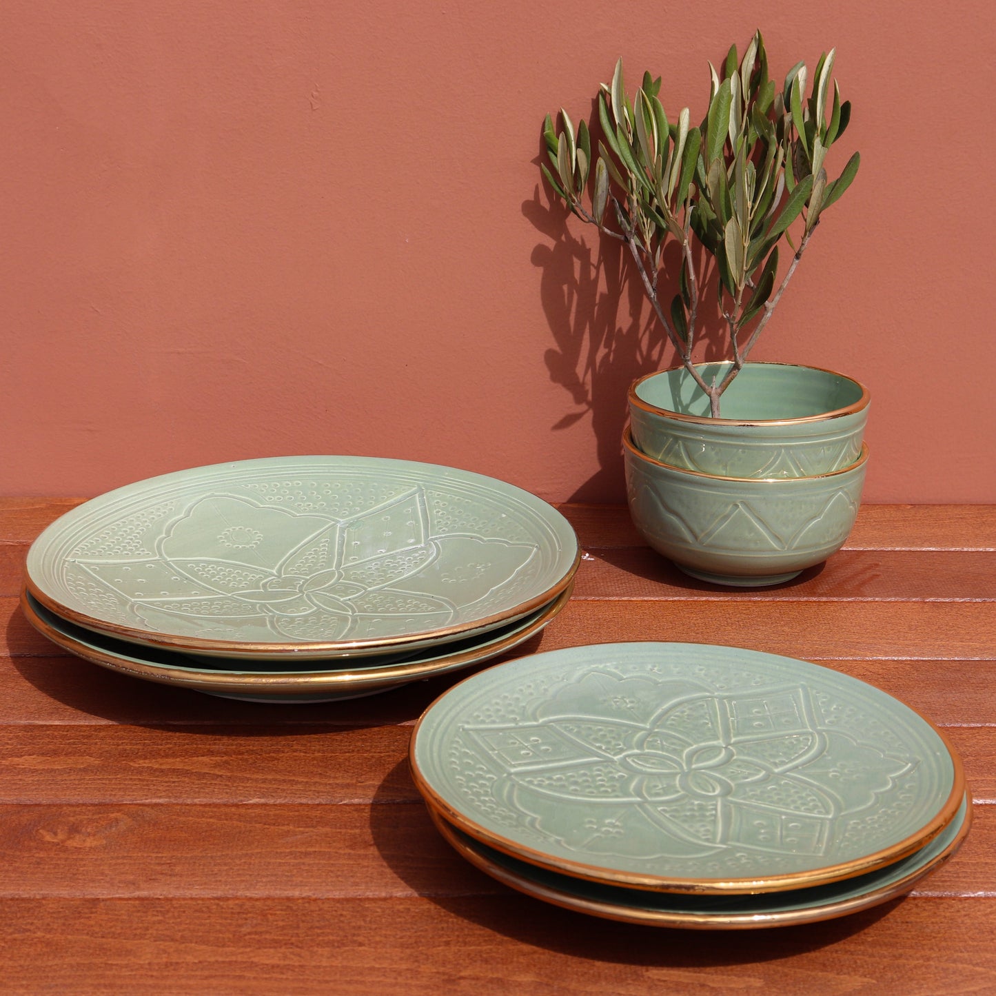 Bowls - Gold - Mint Green Print