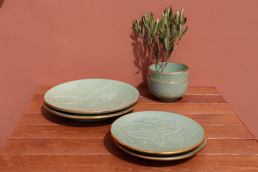 Dinner Essentials Set - Gold - Mint Green Print