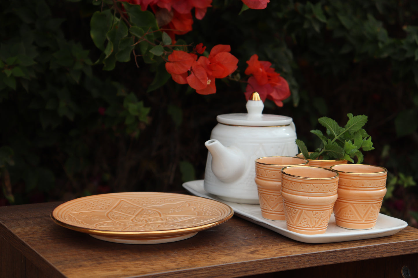 Handmade Carved Teapot Set